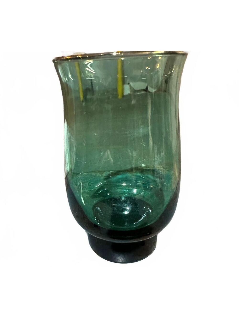 Vintage Libbey Teal Green Gold Rim Footed Tumbler